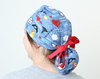 Healthcare Angel scrub cap, Ponytailed surgical cap for long haired nurse, medical professional Healthcare hero, We Love Nurses gift ideas