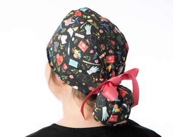 Love Our Patients Scrub Cap, Valentine's Day, Ponytail Pouch