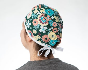 Evergreen floral Scrub cap, unisex Scrub hat gift ideas, Short hair covering for nurses, medical professional Surgical cap, Surgical hat