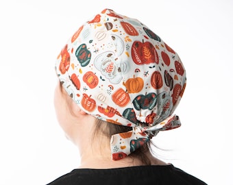 Everything Pumpkin Scrub Hat, short Scrub cap for nurses, unisex Surgical bonnet, medical beanie gift ideas, Nursing hat for short hair