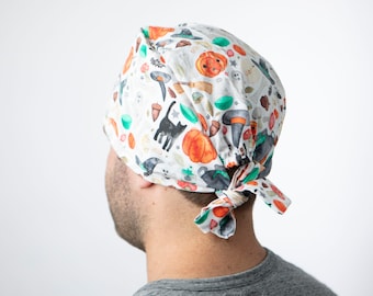Watercolor Halloween scrub cap, unisex scrub cap holiday gift ideas, Samhain scrub cap, All Hallows Eve, European scrub cap