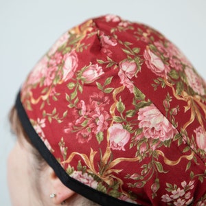 Victorian Red lady Scrub cap, Crimson Peak Scrub hat nurse gift ideas, Pixie Surgical cap for short hair nurses and doctors, Surgical hat image 5
