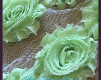 By the yard- Soft Mint Green- Solid Shabby Flowers/ Shabby Trim/ Shabby Chic --full yard approx. 14 flowers. -1/2 yard, approx. 7 flowers