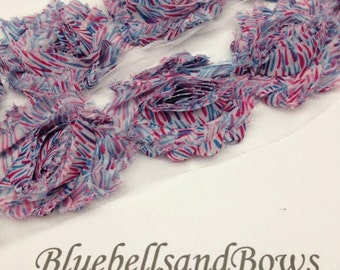 1/2 yard -Pink and Blue Tiger Stripe -Shabby Flowers/ Shabby Trim/ Shabby Chic --1/2 yard, approx. 7 flowers