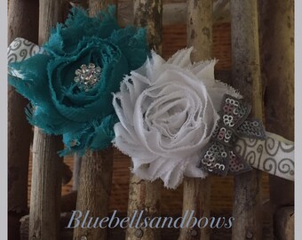 Double Shabby Flower Headband with Sequin Bow-Shabby Chic -  You ChooseColors