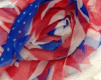 By the yard- Red/White/Blue Flag- Shabby Flowers/ Shabby Trim/ Shabby Chic --full yard approx. 14 flowers. -1/2 yard, approx. 7 flowers