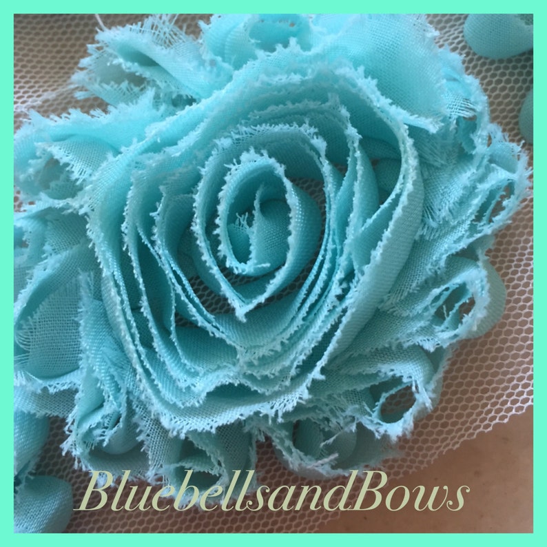 By the yard Brooke Green-Shabby Flowers/Shabby Trim/ Shabby Chic full yard approx. 14 flowers. 1/2 yard, approx. 7 flowers image 2