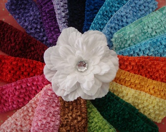 FREE SHIPPING - Crochet headbands for baby/girl -  Includes 10 headbands and 1 handmade flower clip.  Match any outfit.