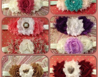 Shabby Chic -Infant/Newborn Vintage inspired triple flower headband- You Choose Colors -66 Colors Free Shipping