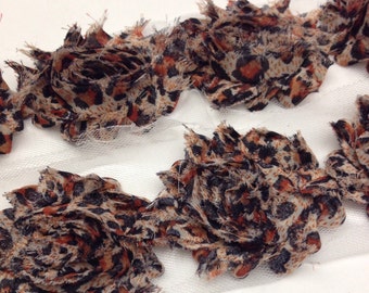 By the yard Orange Cheetah- Shabby Flowers/ Shabby Chic --full yard approx. 14 flowers. -1/2 yard, approx. 7 flowers