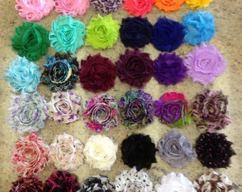 Set of 10 Shabby Chic flower tops - 76 Colors to choose from- Flower top is not attached to anything. Great for DIY projects