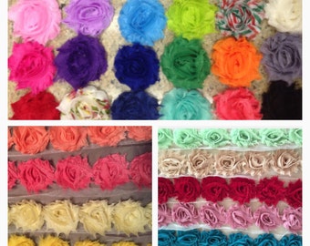 Grab Bag Shabby Flowers/ Shabby Chic- 60 petite 1 1/2" flower tops- mixed lot - DIY- Will include some doubles