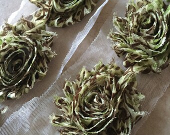 By the yard-New Green and Brown Floral-Shabby Flowers/Shabby Trim/ Shabby Chic --full yard approx. 14 flowers. -1/2 yard, approx. 7 flowers