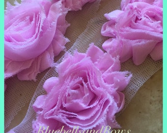 By the yard- Light Pink Purple -solid- Shabby Flowers/ Shabby Trim/ Shabby Chic --full yard approx. 14 flowers. -1/2 yard, approx. 7 flowers