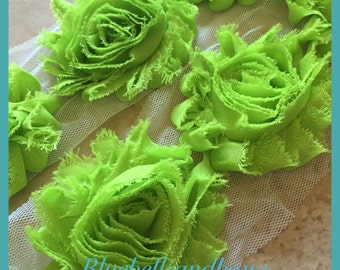 By the yard- Apple Green- Solid Shabby Flowers/ Shabby Trim/ Shabby Chic --full yard approx. 14 flowers. -1/2 yard, approx. 7 flowers