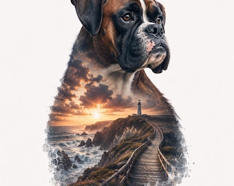 Dog Double Exposure Art | Breed Portrait with Landscape (Digital Download)