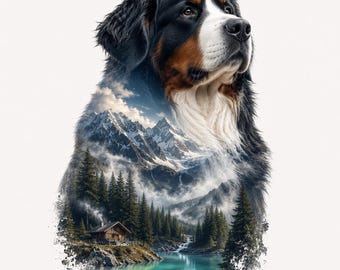 Dog Double Exposure Art | Breed Portrait with Mountain Landscape (Digital Download)