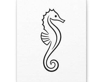 Coastal Seahorse Canvas, Minimal Line Art (Matte Finish, Ready to Hang)