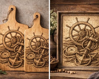 Nautical Anchor Compass Engraving - Vintage Maritime Design