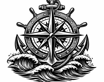 Compass Anchor Design: Nautical Wall Art (Digital SVG and PNG Files)
