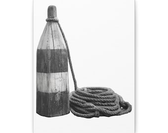 Coastal Wall Art: Striped Buoy and Coiled Rope (Ready to Hang)