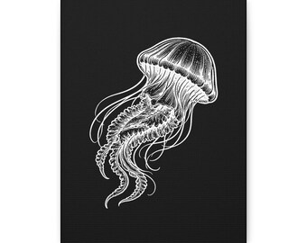 Minimalist Jellyfish Canvas Art - Matte Black Ocean Decor