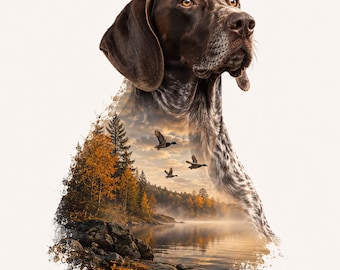 Dog Double Exposure Art | Breed Portrait with Scenic Landscape (Digital Download)