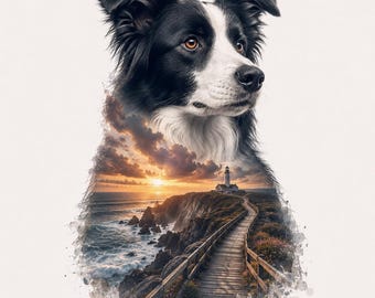 Dog Double Exposure Art | Breed Portrait with Landscape (Digital Download)