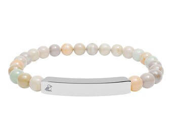 Stretch Stone Bracelet: Earthy Minimal Style (Engraved Steel Bar)