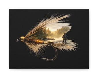 Fly Fishing Canvas Art, River Landscape, Angler Scene (Matte Finish)