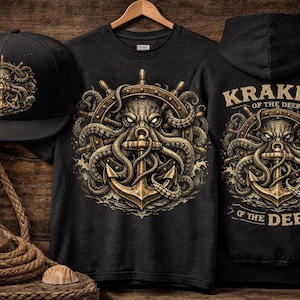 Kraken Octopus Illustration: Nautical Tattoo Style (Digital PNG Download)