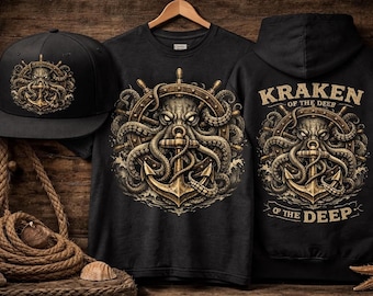 Kraken Octopus Illustration: Nautical Tattoo Style with Anchor