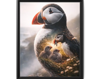 Atlantic Puffin Wall Art - Matte Canvas Framed Scene