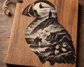 Puffin Lighthouse Illustration: Coastal Birds and Ocean Waves (SVG PNG)