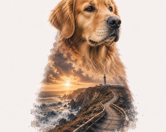 Dog Double Exposure Art | Breed Portrait with Landscape (Digital Download)