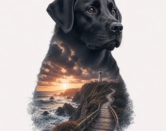 Black Lab - Dog Double Exposure Art | Breed Portrait with Landscape (Digital Download)