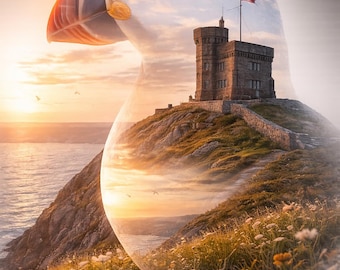Puffin Cabot Tower Double Exposure PNG | Newfoundland Coastal Art (Digital Download)