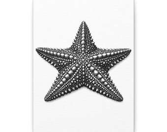Coastal Starfish Canvas Art, Matte Black and White (Multiple Sizes)
