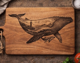 Whale Double Exposure Art: Coastal Ocean Scene (Laser Engraving File)