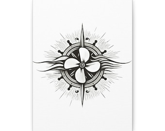 Compass Wall Art: Nautical Propeller Design - Matte Stretched Canvas