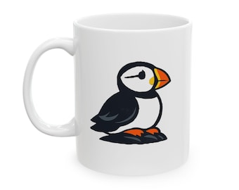 Ceramic Coffee Mug: Clumsy Puffing Illustration - Glossy White, Vibrant Print