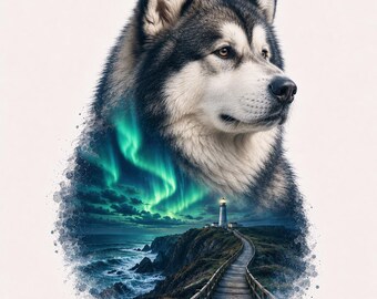 2 x Alaskan Malamute - Dog Double Exposure Art | Breed Portrait with Landscape (Digital Download)