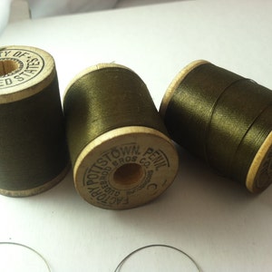 Vintage Silk Thread 3 Spools Kaki green   Color On Wooden Spools U.S ARMY