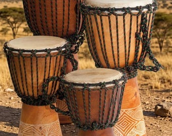 Beginner Carved Djembe Drum – Sizes 10", 12", 16", 20", 24" Handcrafted Percussion Instrument