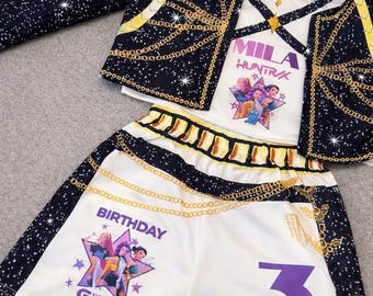 Kpop Demon Hunters Inspired Birthday Outfit – Custom Girls Birthday Set – Personalized Name & Age – Trendy Star Kpop Theme Outfit