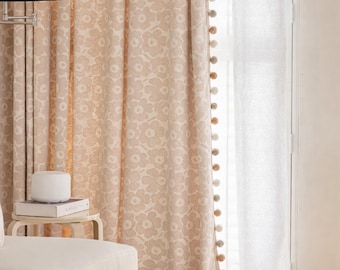 Custom Boho Pink/Blue Fluffy Textured Flower Nursery/Kids Room Blackout Curtains, Optional Trim
