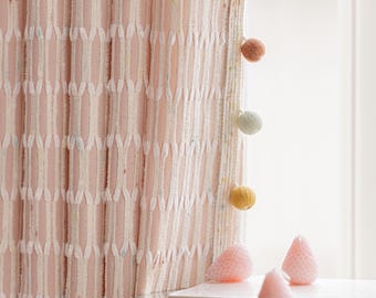 Blush Pink Diamond Grid Curtains, Boho Nursery Decor, Optional Trim