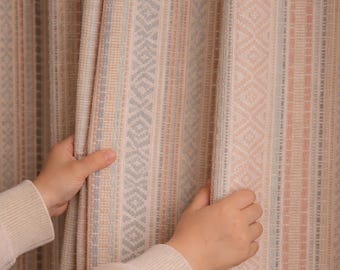 Custom Boho Pink Woven Striped Ruffled Nursery/Kid's Room Curtains