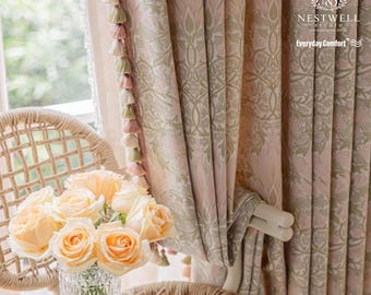 Custom Lux High Woven Pink Floral Damask Jacquard Curtains, Optional trim