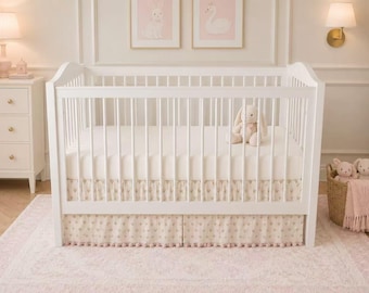 Custom Floral Pink Tulip Crib Skirt| Boho Nursery|  Baby Bedding